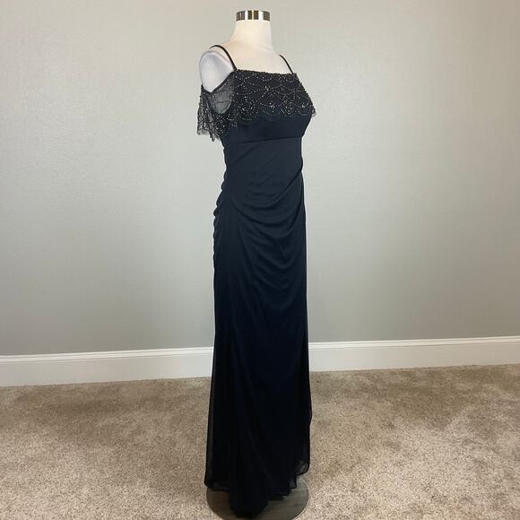 XSCAPE Off the Shoulder Beaded Chiffon Evening Gown Blue Size 16 Long Formal - Picture 2 of 13